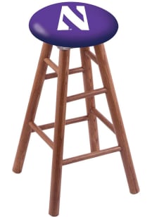 Brown Northwestern Wildcats Round Cushion Oak Pub Stool