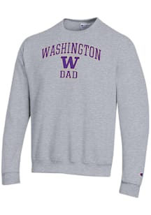 Champion Washington Huskies Mens Grey Arch Logo Dad Powerblend Long Sleeve Crew Sweatshirt