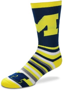 Lotta Stripe Michigan Wolverines Mens Crew Socks - Navy Blue