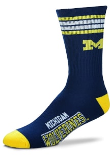 Michigan Wolverines Navy Blue 4 Stripe Duece Youth Crew Socks