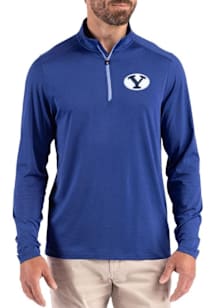 Cutter and Buck BYU Cougars Mens Blue Coastline Long Sleeve Qtr Zip Pullover