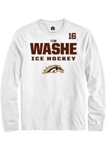 Tim Washe Mens White Western Michigan Broncos NIL Stacked Box Long Sleeve Player T Shirt