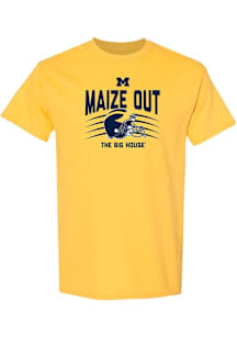 Michigan Wolverines Yellow Maize Out Helmet Scratch Short Sleeve T Shirt
