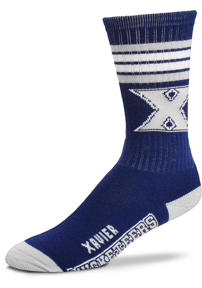 Xavier Musketeers Navy Blue 4 Stripe Deuce Youth Crew Socks
