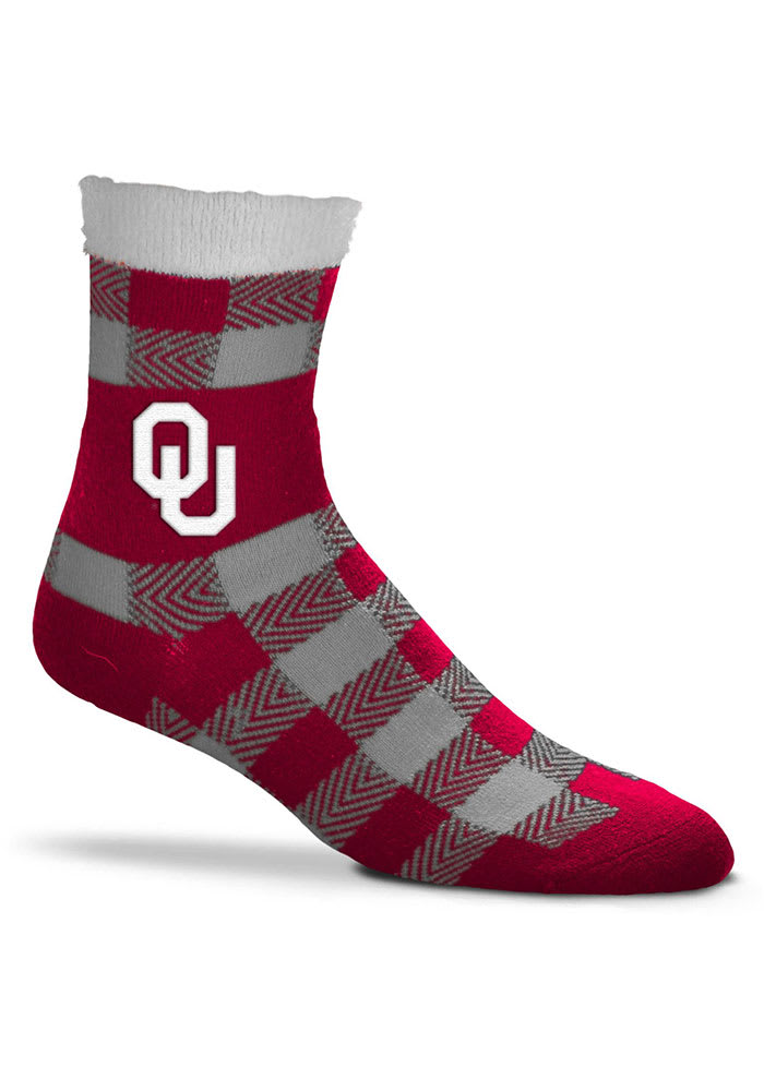 Oklahoma Sooners Buffalo Plaid Fuzzy Womens Quarter Socks