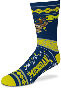 Michigan Wolverines Sweater Stripe Mens Crew Socks