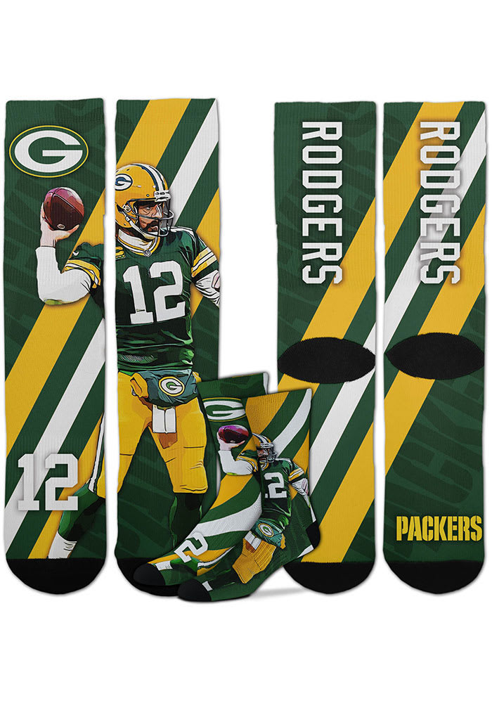Aaron Rodgers Green Bay Packers Player Stripe Mens Crew Socks