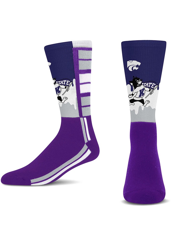 K-State Wildcats Purple Mascot Drip Youth Crew Socks