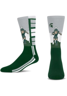 Michigan State Spartans Green Mascot Drip Youth Crew Socks