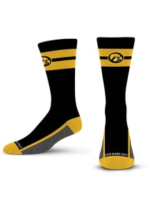 Double Tube Stripe Team Iowa Hawkeyes Mens Crew Socks - Black