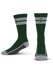 Double Tube Stripe Team Michigan State Spartans Mens Crew Socks - Green