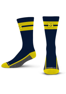 Double Tube Stripe Team Michigan Wolverines Mens Crew Socks - Yellow