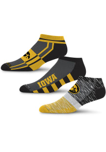 Stripe Stack 3 Pack Iowa Hawkeyes Mens No Show Socks - Black