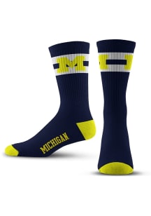 TMC 2 Stripe Michigan Wolverines Mens Crew Socks - Blue