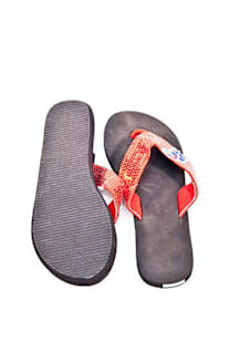 Kansas Jayhawks Red and Black Sequin Womens Flip Flops