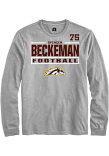 Spencer Beckeman Western Michigan Broncos Grey Football NIL Stacked Box Long Sleeve Player T Shirt