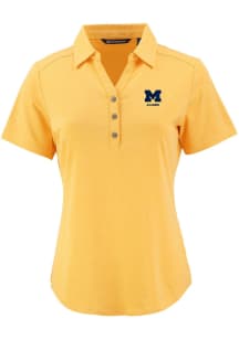 Womens Michigan Wolverines Yellow Cutter and Buck Alumni Forge Eco Polo Short Sleeve Polo Shirt