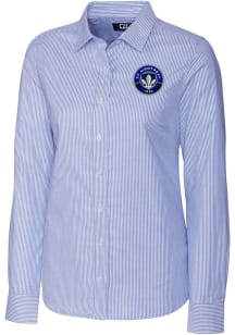 Cutter and Buck Montreal Impact Womens Stretch Oxford Stripe Long Sleeve Light Blue Dress Shirt