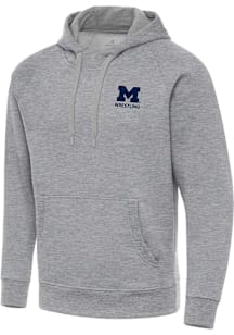 Antigua Michigan Wolverines Mens Grey Victory Wrestling Long Sleeve Hoodie