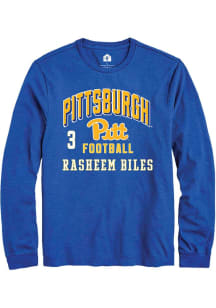 Rasheem Biles Mens Blue Pitt Panthers NIL Arch Logo Long Sleeve Player T Shirt