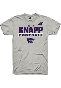 Dalton Knapp Rally Mens Ash K-State Wildcats NIL Stacked Box Player T Shirt