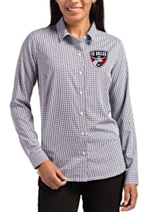 Cutter and Buck FC Dallas Womens Epic Confidence Gingham Long Sleeve Black Dress Shirt