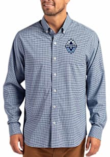 Cutter and Buck Vancouver Whitecaps FC Mens Light Blue Gingham LS Woven Long Sleeve Dress Shirt