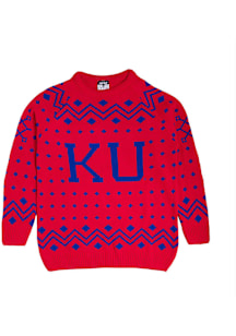 Charlie Hustle Kansas Jayhawks Mens Crimson Holiday Sweater Long Sleeve Sweater