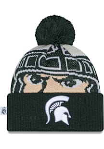 New Era Michigan State Spartans Green DL Mascot Pom Cuff Mens Knit Hat