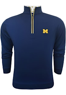 Michigan Wolverines Mens Navy Blue Block M Long Sleeve Qtr Zip Fashion Pullover