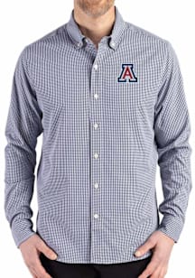 Cutter and Buck Arizona Wildcats Mens Navy Blue Gingham LS Woven Long Sleeve Dress Shirt