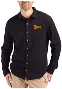 Cutter and Buck Arizona State Sun Devils Mens Black Advantage Soft Pique Long Sleeve Dress Shirt