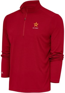 Antigua Army Mens Red Tribute Long Sleeve Qtr Zip Pullover