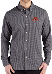Mens Minnesota Golden Gophers Black Cutter and Buck Gingham LS Woven Long Sleeve Dress Shirt