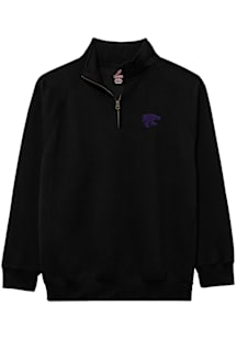 K-State Wildcats Mens Black Essentials Embroidery Long Sleeve Qtr Zip Pullover
