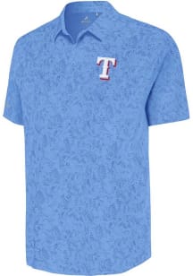 Antigua Texas Rangers Mens Light Blue Lush Woven Short Sleeve Dress Shirt