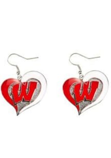Wisconsin Badgers Swirl Heart Womens Earrings