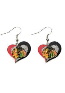 Chicago Blackhawks Swirl Heart Womens Earrings