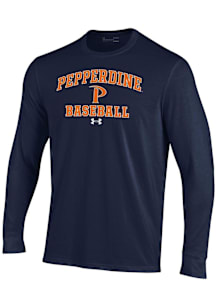 Under Armour Pepperdine Waves Navy Blue Baseball Performance Long Sleeve T Shirt