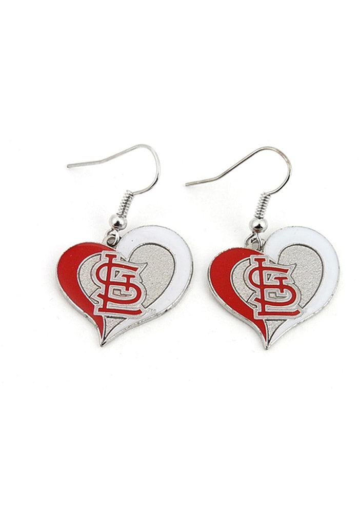 St Louis Cardinals Swirl Heart Womens Earrings