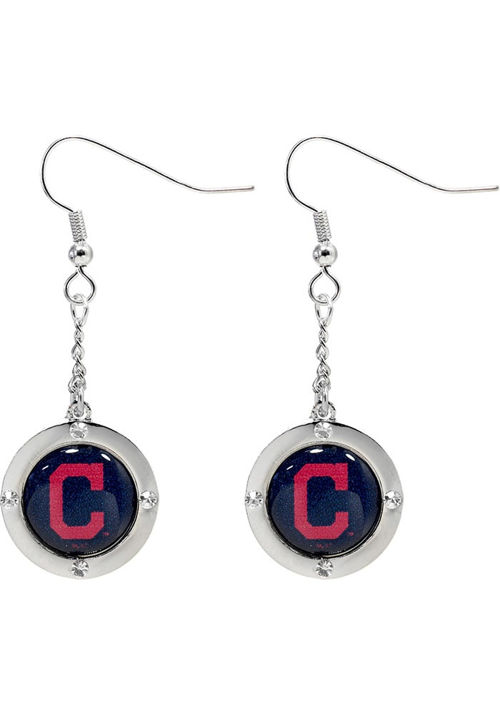 Cleveland Indians Round Crystal Dangler Womens Earrings