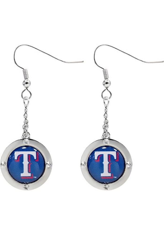 Texas Rangers Round Crystal Dangler Womens Earrings