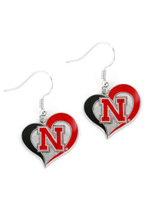Nebraska Cornhuskers Swirl Heart Womens Earrings