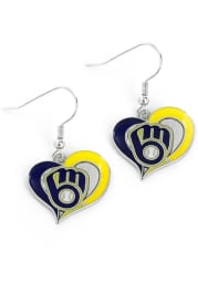 Milwaukee Brewers Swirl Heart Womens Earrings