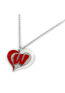 Swirl Heart Wisconsin Badgers Womens Necklace - Red