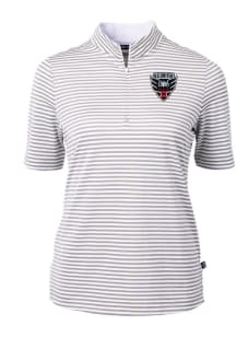 Cutter and Buck DC United Womens Grey Virtue Eco Pique Stripe Short Sleeve Polo Shirt
