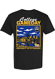 Something Inked Pitt Panthers Black Football College Gameday Skyline Short Sleeve T Shirt