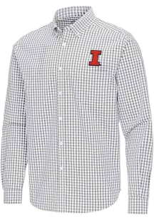 Mens Illinois Fighting Illini Ash Antigua Ellis Long Sleeve Dress Shirt