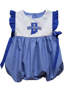 Vive La Fete Indiana State Sycamores Baby Girls Blue Gingham Bubble Short Sleeve Dress