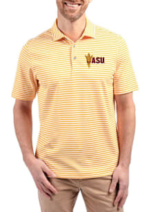 Cutter and Buck Arizona State Sun Devils Mens Gold Virtue Eco Pique Stripe Short Sleeve Polo